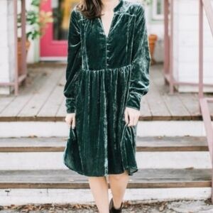 Anthropologie Holding Horses Nantes Velvet Shirt Dress with Side Pockets Size L